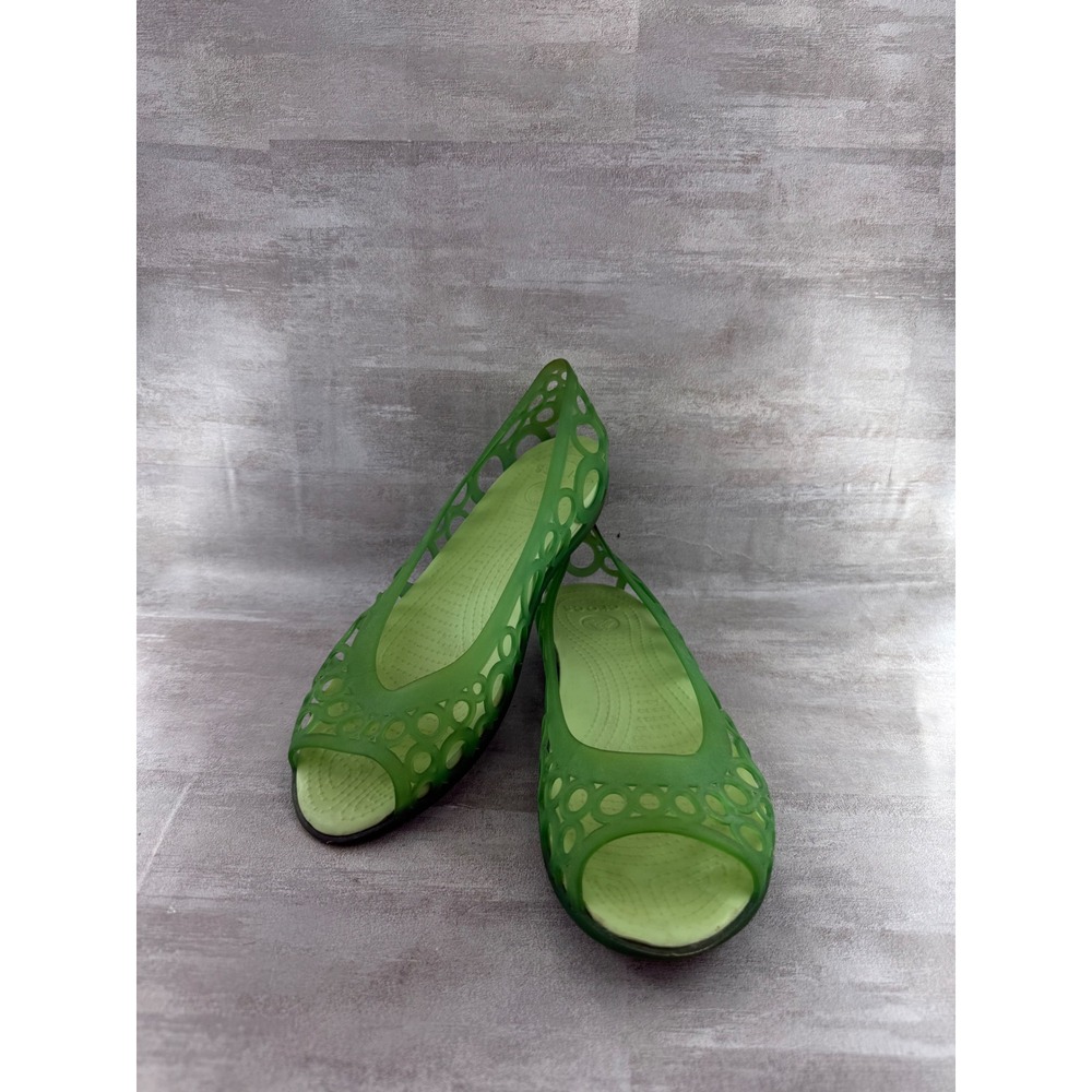 Crocs Adrina Peep Toe Flat Green Jelly Cutout Sandals Women Size 10